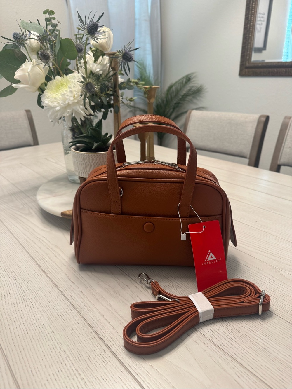 Mini Structured Satchel Bag in Cognac Brown